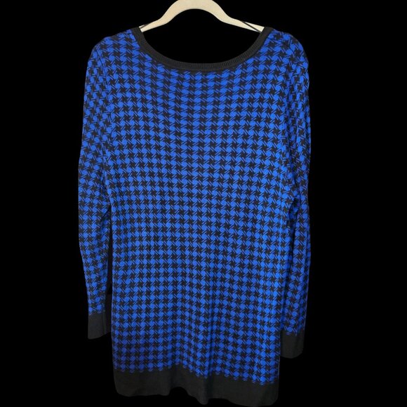 Apt. 9 Blue & Black Houndstooth Print Tunic Sweater Size Large - Picture 4 of 5